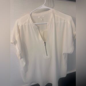 White Short Sleeve Blouse with Zipper